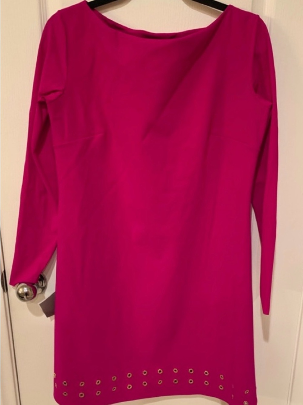 Chiara Boni Pink/Fuchsia Long-Sleeve Shift Dress with Grommet Detail Hem